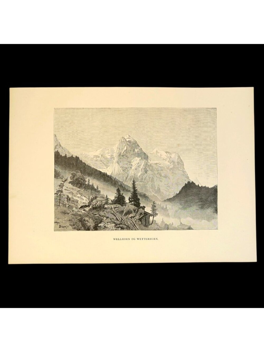 Wellhorn Og Wetterhorn - 1883 Swiss Alpine Print by Andreas Disen - Antique